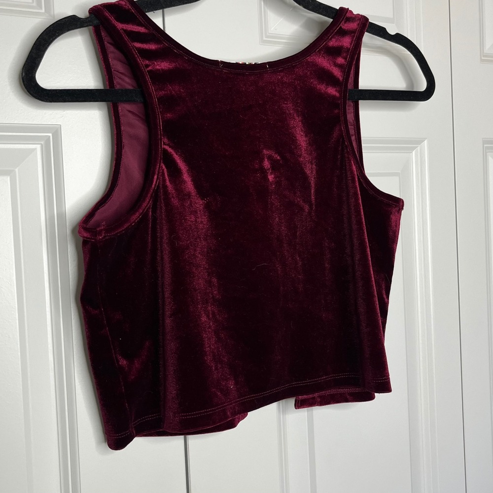 Love J Velvet Lace Up Crop Top Burgundy Sleeveless Large - Picture 5 of 9